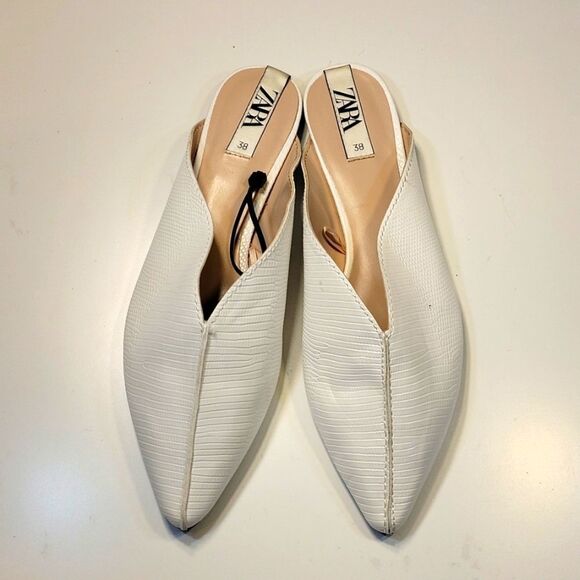 BRAND NEW EMBOSSED LEATHER FLAT LOAFER MULES POINTED TOE SHOE - Picture 2 of 15